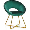 Modern Accent Velvet Dining Arm Chair with Golden Metal Legs and Soft Cushion-Dark Green