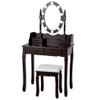 Makeup Dressing Table with Touch Switch Lighted Mirror and Cushioned Stool-Brown