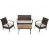 4Pcs Patio Rattan Outdoor Conversation Set with Cushions