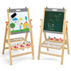 Kids Art Easel with Paper Roll Double Sided Chalkboard and Whiteboard-Gray