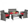 4PCS Patio Rattan Furniture Set-Red