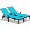 2 pcs Patio Rattan Adjustable Back Lounge Chair-Turquoise