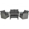 4 Pcs Patio Rattan Furniture Set Sofa Table with Storage Shelf Cushion-Gray