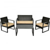 4 Pcs Patio Rattan Furniture Set Cushioned Sofa Coffee Table Garden Deck