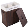 Double Rectangle Bamboo Hamper Laundry Basket Cloth Storage Bag Lid-Brown - COHW67644CF