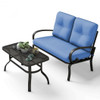 2 Pcs Patio Outdoor Cushioned Coffee Table Seat-Blue