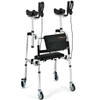 Folding Auxiliary Walker Rollator with Brakes Flip-Up Seat Bag Multifunction-Silver