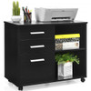 3-Drawer Mobile Lateral File Cabinet Printer Stand-Black