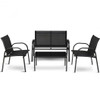 4 pcs Patio Furniture Set with Glass Top Coffee Table-Black