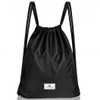 Drawstring Backpack String Bag Foldable Sports Sack with Zipper Pocket-Black