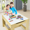 Kids Table Chairs Set With Storage Boxes Blackboard Whiteboard Drawing-Natural