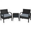 3 Pieces Outdoor Rattan Patio Conversation Set with Seat Cushions-Gray