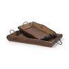 Set of 2 Medium Brown Recycled Wood With Flaunt Metal Handles Trays