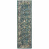 2 x 8 Peacock Blue and Ivory Indoor Runner Rug
