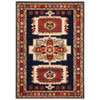 7' x 10' Blue Red Machine Woven Medallions Indoor Area Rug