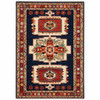 2' x 3' Blue Red Machine Woven Medallions Indoor Area Rug