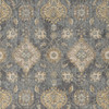 9' Slate Grey Machine Woven Bordered Floral Vines Round Indoor Area Rug