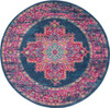 4 Round Blue and Pink Medallion Area Rug