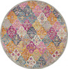 5 Round Muted Brights Floral Diamond Area Rug