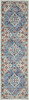 2 x 8 Ivory and Blue Floral Motifs Runner Rug