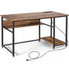 55 Inch Computer Desk with Power Outlets and USB Ports for Home and Office-Rustic Brown