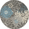 5 Round Charcoal and Blue Big Flower Area Rug