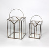 Set of Two Gold Metal and Glass Lanterns