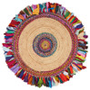 Natural Jute Multicolored Medallion Area Rugwith Fringe