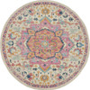 8 Round Ivory and Pink Medallion Area Rug