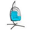 Hanging Folding Egg Chair with Stand Soft Cushion Pillow Swing Hammock-Turquoise