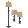 Set of Three Traditional Metal Floor and Table Lamp Set