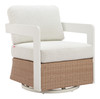 Gelo White & Brown Aluminum and Olefin Swivel Chair for Outdoor Use