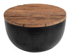 Duskan Natural & Black Pine Wood and Iron Storage Coffee Table