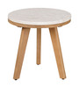 Siro Natural Acacia Wood and Travertine Round Side Table for Outdoor Use