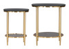 Koper Black Natural Marble and Iron Round Coffee Table Set