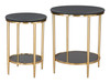 Koper Black Natural Marble and Iron Round Coffee Table Set
