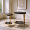 Koper Black Natural Marble and Iron Round Coffee Table Set