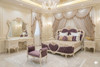 Royal Mauve Velvet Bedroom Set  Luxury Off-White & Gold Hand-Carved Baroque Collection