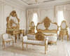 Royal Regency Bedroom Suite (Antique Gold & Diamond Tufted Pearl)