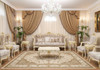 Ornate Sculpted Gold-Trimmed Seating in Royal Blue & Pearl White Arrangement