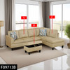 Beige 3-Piece Flannel Sectional Sofa with Right-Facing Chaise and Lift-Top