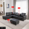 Black 3-Piece Faux Leather Sectional Sofa with Left-Facing Chaise Storage