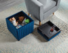 Navy Velvet Storage Ottoman Cube with Reversible Tray and Channel Tufting
