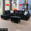 Black 3-Piece Flannel Sectional Sofa with Left-Facing Chaise and Lift-Top
