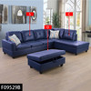 Blue 3-Piece Semi-PU Synthetic Leather Sectional Sofa with Right-Facing Chaise