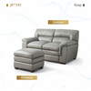 Gray Top-Grain Leather Loveseat with Matching Ottoman Pillow-Top Arms and Finish