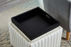 Beige Velvet Storage Ottoman Cube with Reversible Tray and Channel Tufting