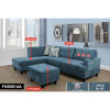 Blue Linen 3-Piece Sectional with Left-Facing Chaise Vibration Massage Seat