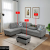 Brown Gray 3-Piece Linen Sectional Sofa with Left-Facing Chaise Storage Ottoman