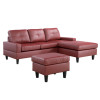 Red Semi-PU Synthetic Leather 3-Piece Living Room Set with Sofa Loveseat
